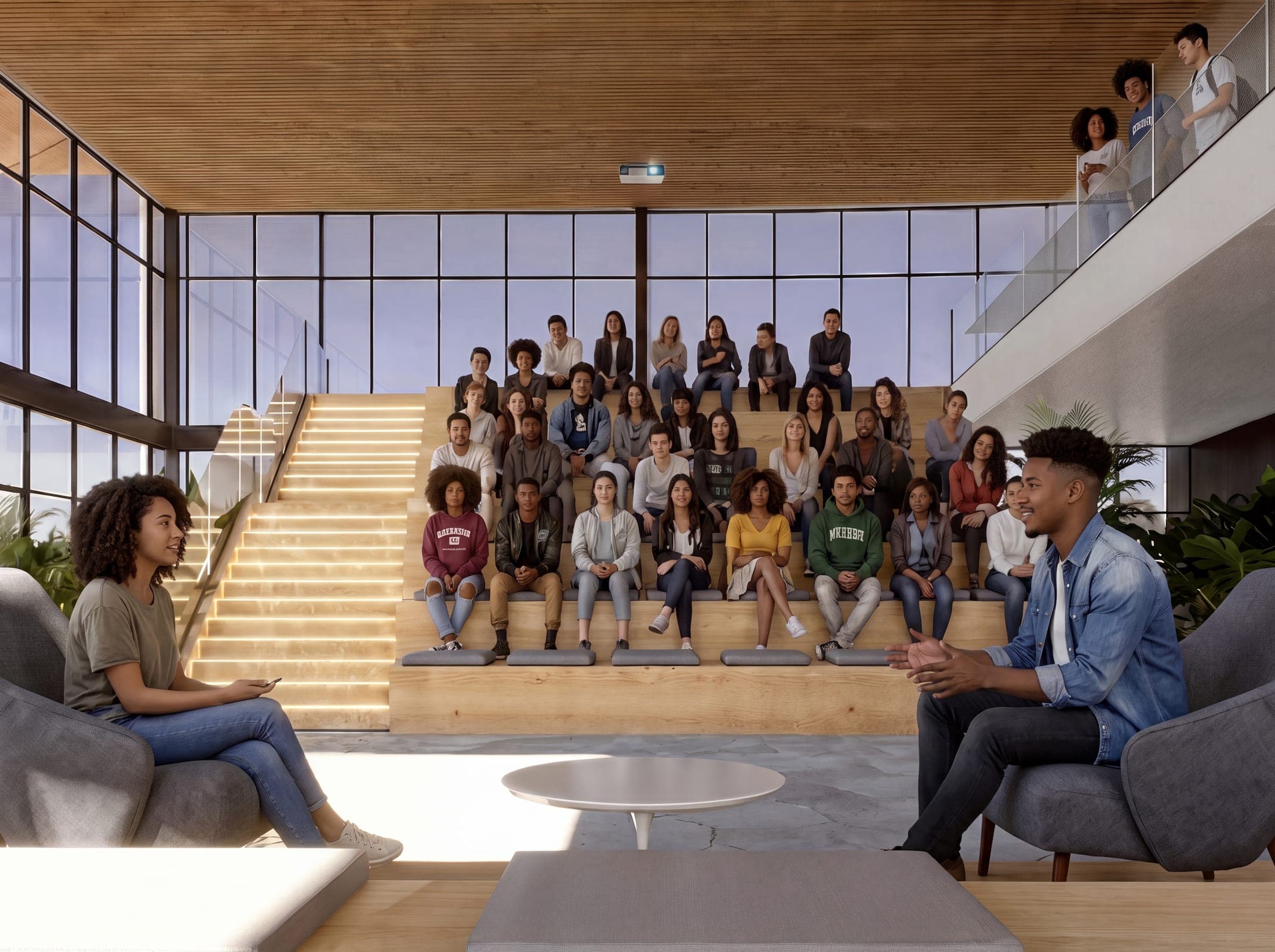 Hall do campus — render arquitetônico
